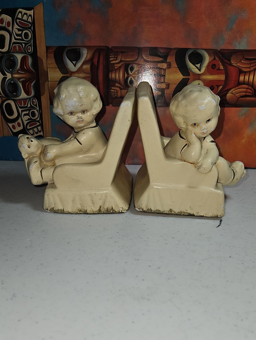 Vintage Children Bookends Coventry Chalk Ware